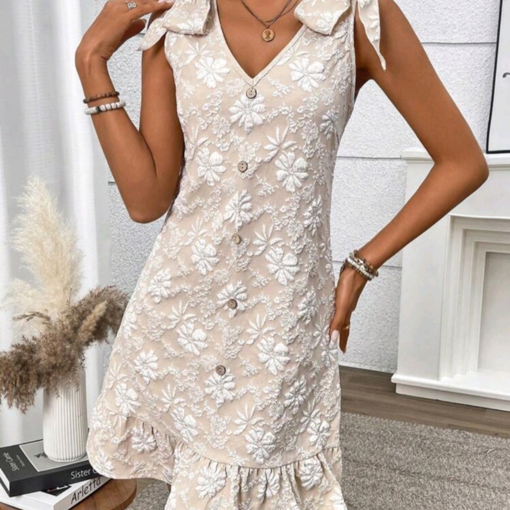 Cream Ruffled High-Low Sundress